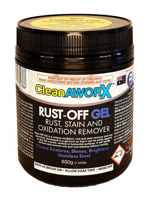650g container of Rust Off Gel Cleanaworx rust stain and oxidation remover