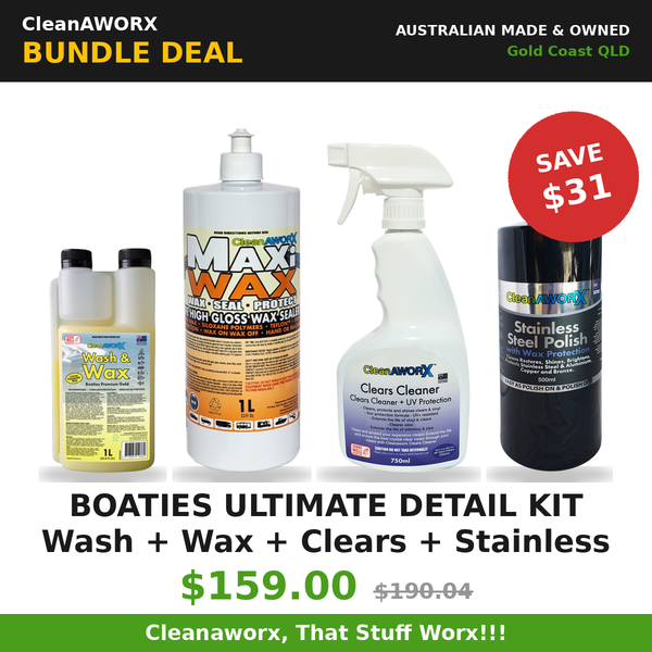Boaties Ultimate Detail Kit | Wash & Wax + Maxi Wax + Clears UV + Stainless Polish